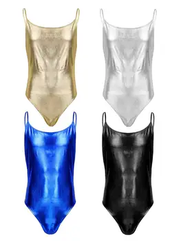 Vīriešu Māšele Apakšveļa Hologrāfiskā Kostīmi Eksotisko Teddies Catsuit Lakādas Bodycon Bodysuit Spīdīgu Jockstraps Pole Clubwear
