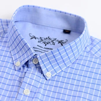 Vīriešu Pleds Pārbauda Gadījuma Oxford Krekli Vienu Plāksteri Kabatas ar Izšūtu Logo Regulāri-fit garām Piedurknēm Pogu uz Leju Krekls