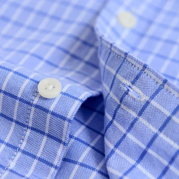 Vīriešu Pleds Pārbauda Gadījuma Oxford Krekli Vienu Plāksteri Kabatas ar Izšūtu Logo Regulāri-fit garām Piedurknēm Pogu uz Leju Krekls