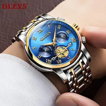 Vīriešu pulksteņi luksusa zīmolu OLEVS kvalitātes kvarca ūdensizturīgs cilvēks watches2020 mūsdienu ideja dāvanu vīrietis zilā krāsā/zelta/balta kungu pulkstenis