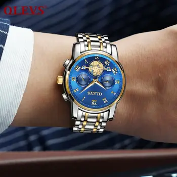 Vīriešu pulksteņi luksusa zīmolu OLEVS kvalitātes kvarca ūdensizturīgs cilvēks watches2020 mūsdienu ideja dāvanu vīrietis zilā krāsā/zelta/balta kungu pulkstenis
