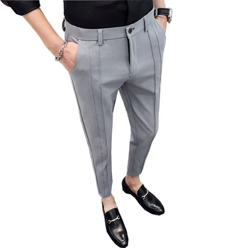 Vīriešu Slim fit Biznesa Gadījuma Uzvalku Bikses Vīriešu Modes Potītes Garuma Bikses tīrtoņa Krāsu Zīmuli Bikses