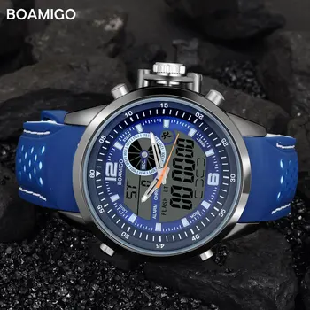 Vīriešu Sporta Skatīties Militārās Kvarca Skatīties Gumiju BOAMIGO Zīmola Blue LED Analogais Digitālais rokas Pulkstenis 30M Ūdensizturīgs Reloj Hombre