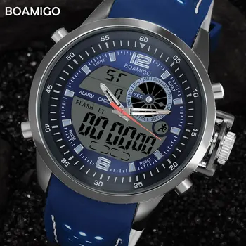 Vīriešu Sporta Skatīties Militārās Kvarca Skatīties Gumiju BOAMIGO Zīmola Blue LED Analogais Digitālais rokas Pulkstenis 30M Ūdensizturīgs Reloj Hombre