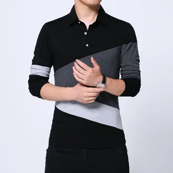 Vīriešu T Krekli Modes Kontrasta Krāsu Salikuma garām Piedurknēm Slim Fit Kokvilnas Apkakli T Kreklu apdruka Vīriešu Apģērbs 2020 Plus Izmērs 4XL 5XL