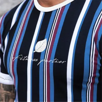 Vīriešu t krekls Radošo svītru Iespiesti Īsām piedurknēm mens Casual sporta zāles Fitnesa Kultūrisms Laiks Lakrosa Vīriešu Hip hop Topi Apģērbi