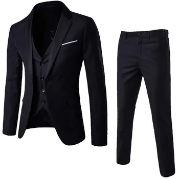Vīriešu Uzvalks Modes komplekti Slim 3-Gabals Uzvalks Biznesa Kāzu svinības Kokvilnas Jaka, Veste & Bikses augstas kvalitātes Cietie Vīriešu Uzvalku Jaunu