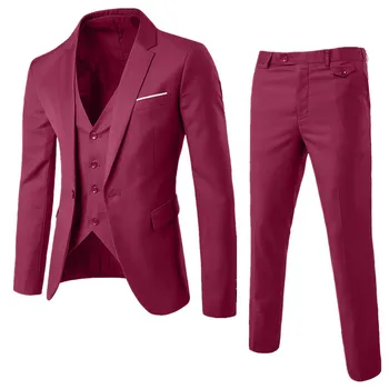Vīriešu Uzvalks Modes komplekti Slim 3-Gabals Uzvalks Biznesa Kāzu svinības Kokvilnas Jaka, Veste & Bikses augstas kvalitātes Cietie Vīriešu Uzvalku Jaunu