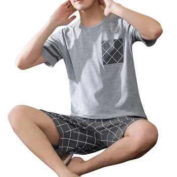 Vīriešu Vasaras Kokvilnas Īsām piedurknēm Bikses, Pidžamas Komplekts plāna Sadaļu Mājas Tērps Vairāku Stilu Plus Lieluma Mens Sleepwear Pidžamas