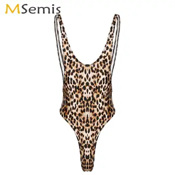 Vīriešu viengabala Leotard Apakšveļa Geju Naktsveļu Seksīgu Augsta Samazināt Sandales Mankini Catsuit Māšele Erotiska Leopards Izdrukāt Backless Bodysuit