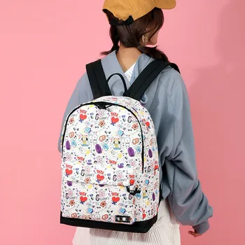 Vīriešu&sieviešu mugursoma studentiem kpop gadījuma Harajuku Stils karikatūra modes iespiesti datoru maisiņš studentu sieviešu soma
