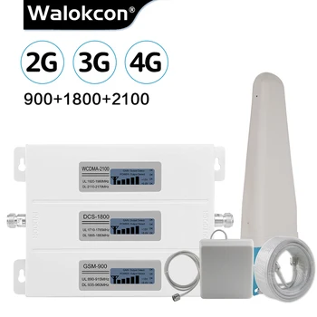 Walokcon Tri Band Mobilo sakaru Retranslācijas 900/1800/2100 GSM GSM WCDMA 2G 3G 4G LTE Signāla Pastiprinātājs 1. Grupa 4G Mobilais Pastiprinātāju, Komplekts