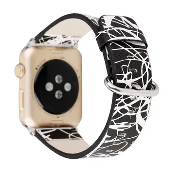 Watchband Apple Skatīties iWatch Sērija 1 2 3 4 5 Ādas Siksna 44 42 40 38mm Krāsains Svītrains Kosmosa Aproce Metāla Sprādzes Band