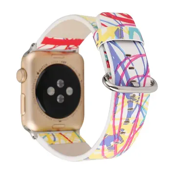 Watchband Apple Skatīties iWatch Sērija 1 2 3 4 5 Ādas Siksna 44 42 40 38mm Krāsains Svītrains Kosmosa Aproce Metāla Sprādzes Band