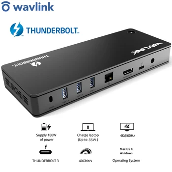 Wavlink Intel Sertificētu Thunderbolt 3 Klēpjdatora dokstacija, USB 3.0 4K@60Hz Gigabit Ethernet 85.W Uzlādes USB C Tiešsaistē Darba