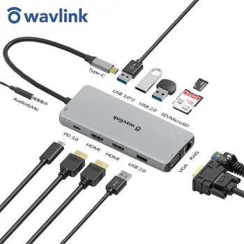 Wavlink USB-C MST Triple Display dokstacija Dual 4K Atbalsta Dual HDMI\VGA Video Pieslēgvietām, 87W Elektroenerģijas Piegādes Klēpjdatoru\Tālruni