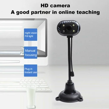 Webcam USB HD Kameru, 480P, USB 2.0 Ar 4 LED Gaismas Web Cam Elastīgu Rotāciju Ar Mikrofonu PC Klēpjdators, galda Dators