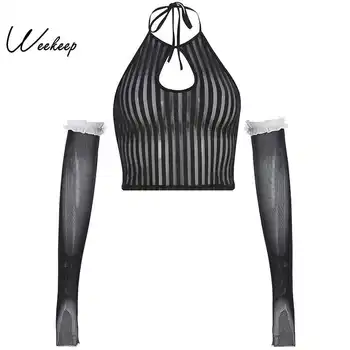 Weekeep Sexy Dobi No Viedokļa Tvertnes Augšpusē Sieviešu Black Pavada Backless Kultūraugu Top 2019 Nogriezta Puse Clubwear Topiņi