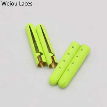Weiou (100pcs/25sets) 4x23mm Krāsošana Fluorescējoši Dzeltena Padomus Modes Matēta Metāla Spurdzēs Uz Apģērbu, kurpju saite DIY Lode Galva
