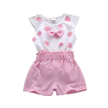 WEIXINBUY Baby Toddler Meiteņu Apģērbu Komplekti Drukāt Bowknot 2gab Meitenes Vasaras Apģērbu Komplekts Bērniem Ikdienas Tērps Tracksuit sporta Krekls