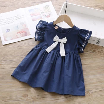 WEIXINBUY Vasaras Gadījuma Modes Bērniem Meitene Baby Girl Īsām Piedurknēm Priekšgala mezgls Princese Kleita Kids' Drēbes