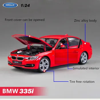 WELLY 1:24 BMW 335i balta auto sakausējuma auto modeļa simulācijas auto dekorēšana kolekcija dāvanu rotaļlietas Die casting modelis zēns