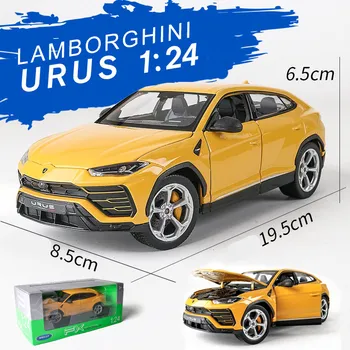 Welly 1:24 Lamborghini Urus dzeltens auto sakausējuma auto modeļa simulācijas auto dekorēšana kolekcija dāvanu rotaļlietas Die casting modelis zēns rotaļlietas