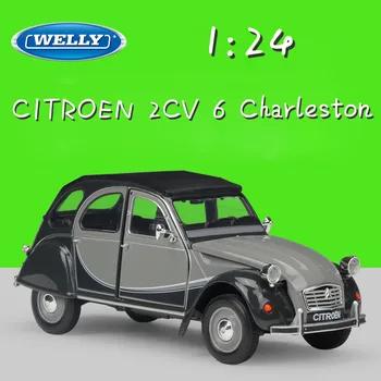 WELLY 1:24 Mērogā, Metāla, Klasiskās Modeļu Automašīnas CITROEN 2CV 6 Charleston Lējumiem Rotaļu Automašīnu Sakausējuma Automašīnas Rotaļlietas Bērniem Dāvanas Kolekcija
