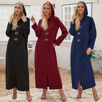 Wepbel Musulmaņu Sieviešu Jaciņa Kapuci Roku Šūtas Musulmaņu Kleita Kristāla Marokas Tuvo Austrumu Stila Apģērbs, Sieviešu Drēbes