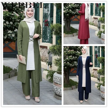WEPBEL Sieviešu Musulmaņu Gara Kleita Abaya 3 Gabali āķu Drēbes + Bikses Tuvajos Austrumos Islāma Arābu Lūgšana Apģērbi