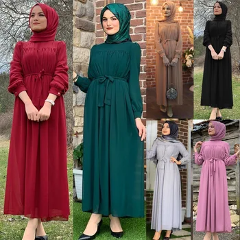 WEPBELArab Dubaija Musulmaņu Sieviešu Kleita Ar Augstu Vidukli, Elegants Abaya Potītes Garuma Šifona Kleita Drēbes Tīrtoņa Krāsu Gadījuma Marokens Kaftan