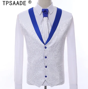 White, Royal Blue Loka Skatuves Apģērbs, Vīriešiem-Uzvalks Uzstādīt Mens Kāzu Tērpi, Tērpu Līgavainim Uzvalku Formāla (Jaka+bikses+veste+kaklasaite)