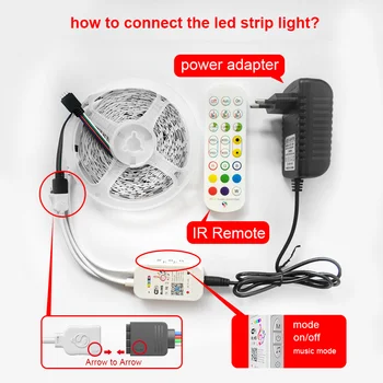 WIFI 5050 RGB LED Strip Gaismas 10M 15M luces led Diode Ūdensizturīgs Lentes 2835LED Sloksnes, Lentes Adapteris LED gaismas Phone Remote