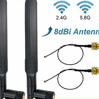 Wifi Antena 8Dbi Omni RP SMA Male 2.4 Ghz 5.8 Ghz Dual Band + 20Cm U. FL IPEX MHF4 paplašina Jūsu Mobilā Ierīce