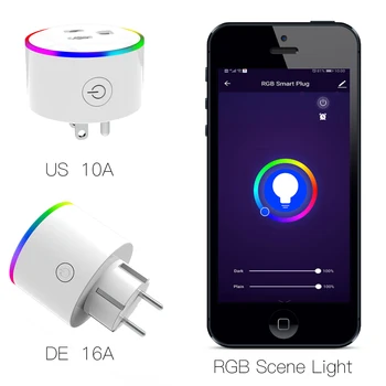 WiFi Smart Plug Bezvadu RGB Kontaktligzda Smart Life/Tuya App Bezvadu Tālvadības pults Strādā ar Alexa, Google Home