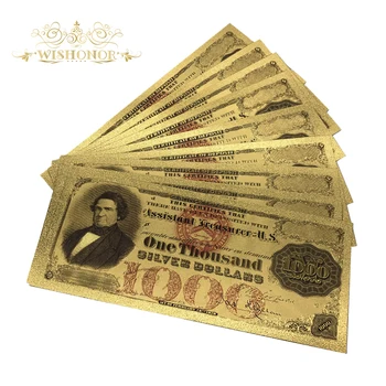 Wishonor 10pcs/daudz Krāsainu MUMS Banknošu 1878 Amerikā 1000 Dolāru 24K Zeltu Banknošu Viltus Papīra Naudu, Rēķinu par Mājas Apdare
