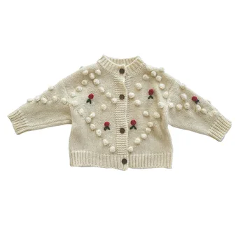 WLG Meitenēm, Džemperi Bērniem Drēbes Rudens Ziemas Trikotāžas Bēša Lelles Ziedu Raksts Džemperis Baby Girl Gadījuma Silts Apģērbs 1-6 Gadiem