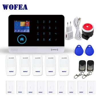WOFEA Bezvadu WIFI bezvadu GSM Signalizācijas Sistēmas SIM GSM Mājas RFID apsardzes pakalpojumi, Apsardzes signalizācijas, Drošības LCD Touch Keyboar durvju kustības Sensoru komplekts