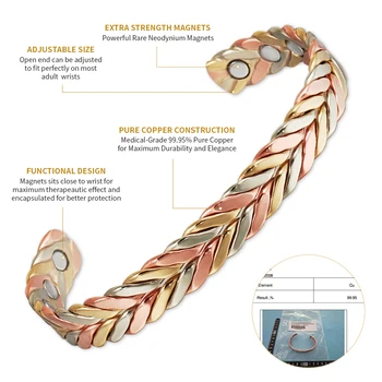 Wollet Rotaslietas Atvērt Aproces Magnētiskā Vara Rokassprādze Rokassprādzes Sievietēm Rose Gold Anti-noguruma Artrīta, Reimatisma Sāpju mazināšanai