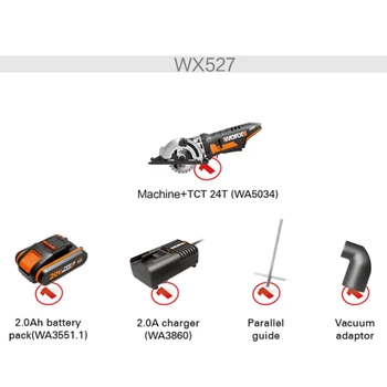 Worx 20V elektrozāģis WX527 Bezvadu ripzāģa 85mm Multi-funkciju Mini Redzēju Handhled Spēcīgs, Kompakts Uzlādējams elektroinstrumentus
