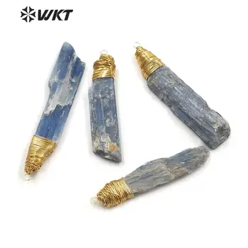 WT-P1526 jaunu handmake vadu ietin raw zilā kianīts kulons zelta top sieviešu rotaslietas dizains materiāla zilā krāsā kianīts kulons rotaslietas