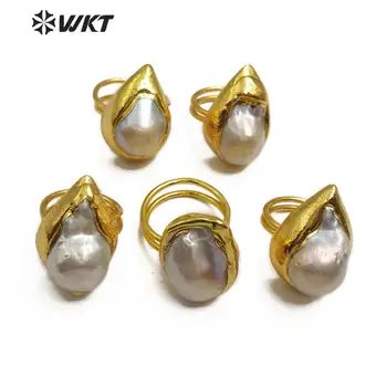 WT-R338 WKT!!! dabiskā saldūdens pērļu Gredzens ar zelta electroplated neregulāras formas Gredzenu sieviešu modes Rotaslietas Gredzeni