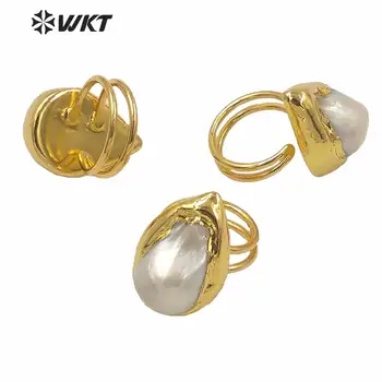 WT-R338 WKT!!! dabiskā saldūdens pērļu Gredzens ar zelta electroplated neregulāras formas Gredzenu sieviešu modes Rotaslietas Gredzeni