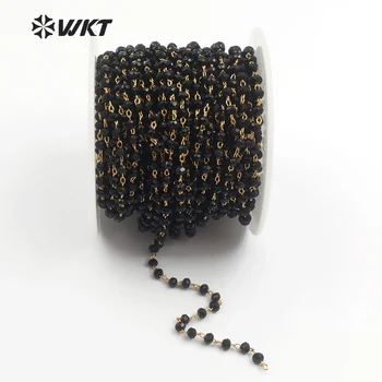 WT-RBC038 WKT Jaunas Ielidošanas Black rožukroņus Ķēdes Slīpētas Izlases Formu Pērlītēm, Zelta Electroplated Stiepli, Ķēdi Sievietēm