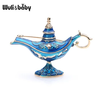 Wuli&baby Sarkanā, Zilā Emaljas Aladdin Burvju Lampu Gaismas Brošas Sievietes Vīrieši 2019 Jaunu Modes Kāzas Puses Broša Piespraudes Dāvanas