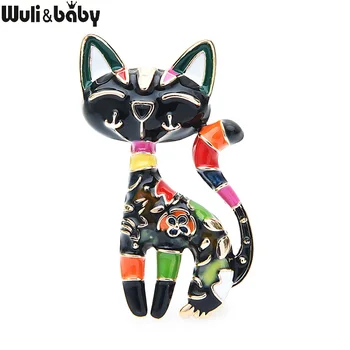 Wuli&baby Ziedu Emaljas Kaķis Piespraudes Sievietes 2-krāsu Dizainers, Stila Kaķis Dzīvnieku Biroja Ikdienas Broša Piespraudes Dāvanas