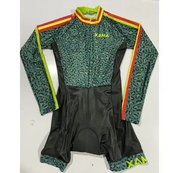 XAMA riteņbraukšana apģērbu Tri uzvalks Komanda Jumpsuit Pasūtījuma garām Piedurknēm Želeja Šorti Ātrums atbilstu Triatlona Velosipēds One-gabals roupa Ciclismo