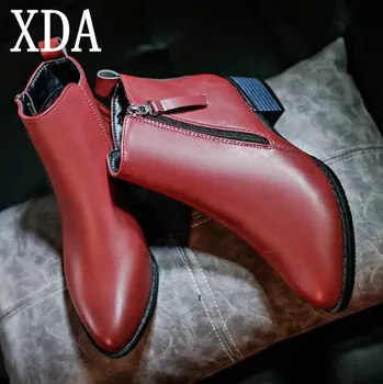 XDA 2019 Jauna Rudens Ziemas Sieviešu kurpes Sieviešu Puses rāvējslēdzēju norādīja toe Zābaki Sieviešu Potītes zābaki Vintage Modes Martin zābaki