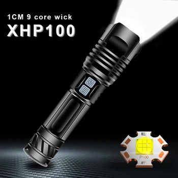 XHP100 Led Lukturīti Lāpu 9 core jaudīgs taktiskais lukturītis Uzlādējams 18650 26650 tālummaiņa zibspuldze gaismas usb xhp50 medību lukturi