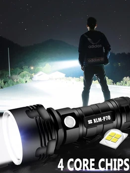 XHP70/L2 Super Jaudīgu LED Lukturīti, Āra Apgaismojums Taktiskās Lāpu USB Lādējamu Ūdensizturīgs Lampas Ultra Spožu Laternu